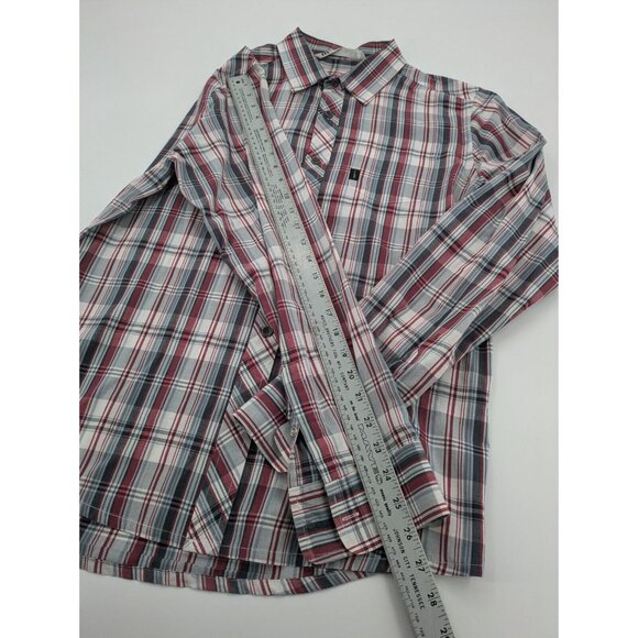 TRAVIS MATHEW Button-Up Men's Size Medium Red‎ Gray White Plaid LS Pocket Shirt - Picture 5 of 10